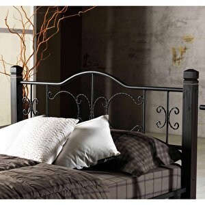 Yakamoz Tek Kişilik Ferforje Ahşap Metal Siyah Karyola 90x190