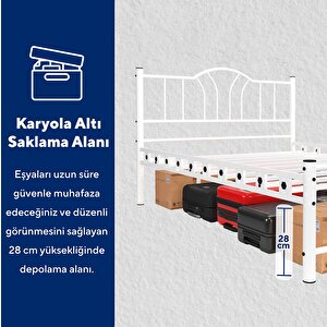 Argimo Bella Çift Kişilik Ferforje Beyaz Metal Karyola 180x200