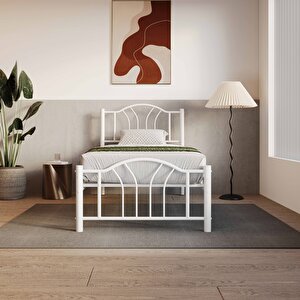 Bella Tek Kişilik Ferforje Beyaz Metal Karyola 100x200