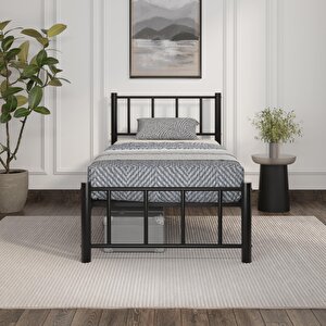Zambak Tek Kişilik Ferforje Metal Karyola Siyah 120x200