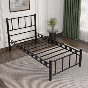 Zambak Tek Kişilik Ferforje Metal Karyola Siyah 90x190