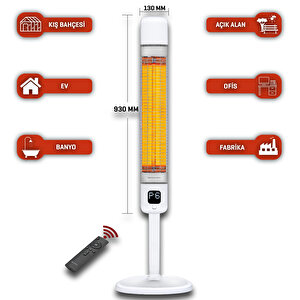 Kule Tipi Elektrikli Isıtıcı 2500 W Smart-fr Beyaz Karbon Infrared Ip55