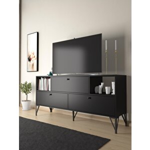 Wood'n Love Mia 160 Cm Metal Ayaklı Tv Ünitesi - Konsol - Siyah / Siyah