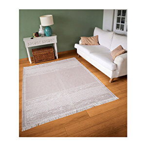 Duo Beyaz Bej Çift Taraflı Yıkanabilir Dokuma Kilim 23003a