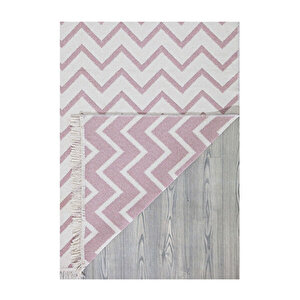 Duo Beyaz Pembe Çift Taraflı Yıkanabilir Dokuma Kilim 23002a 60x100 cm