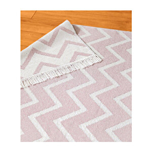 Duo Beyaz Pembe Çift Taraflı Yıkanabilir Dokuma Kilim 23002a 60x100 cm