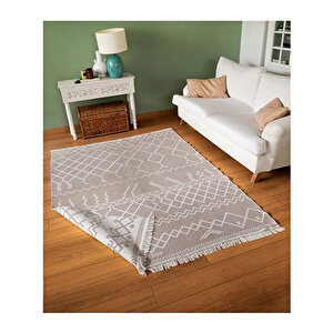 Duo Beyaz Bej Çift Taraflı Yıkanabilir Dokuma Kilim 23001a