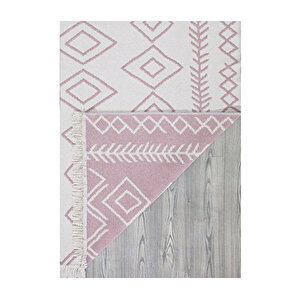 Duo Beyaz Pembe Çift Taraflı Yıkanabilir Dokuma Kilim 23000a