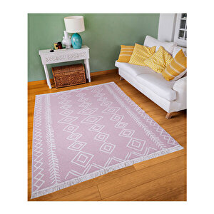Duo Beyaz Pembe Çift Taraflı Yıkanabilir Dokuma Kilim 23000a