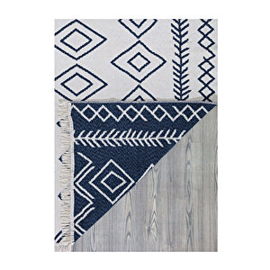 Duo Beyaz Mavi Çift Taraflı Yıkanabilir Dokuma Kilim 23000a 60x100 cm