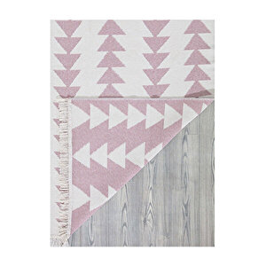 Duo Beyaz Pembe Çift Taraflı Yıkanabilir Dokuma Kilim 22994a