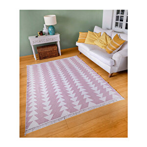 Duo Beyaz Pembe Çift Taraflı Yıkanabilir Dokuma Kilim 22994a