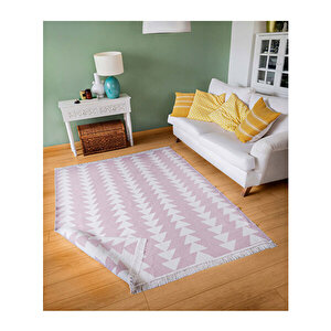 Duo Beyaz Pembe Çift Taraflı Yıkanabilir Dokuma Kilim 22994a