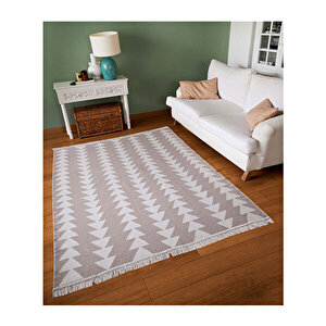 Duo Beyaz Bej Çift Taraflı Yıkanabilir Dokuma Kilim 22994a