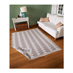 Duo Beyaz Bej Çift Taraflı Yıkanabilir Dokuma Kilim 22994a
