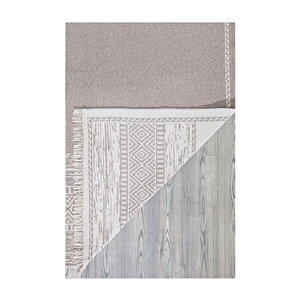 Duo Beyaz Bej Çift Taraflı Yıkanabilir Dokuma Kilim 23003a 80x150 cm