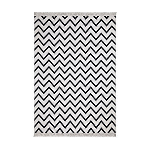 Duo Beyaz Siyah Çift Taraflı Yıkanabilir Dokuma Kilim 23002a 80x150 cm