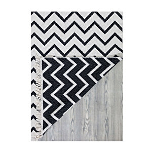 Duo Beyaz Siyah Çift Taraflı Yıkanabilir Dokuma Kilim 23002a 80x150 cm