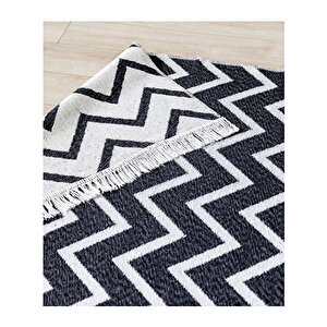 Duo Beyaz Siyah Çift Taraflı Yıkanabilir Dokuma Kilim 23002a 80x150 cm