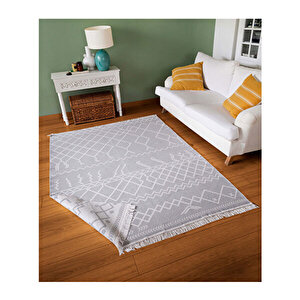 Duo Beyaz Gri Çift Taraflı Yıkanabilir Dokuma Kilim 23001a
