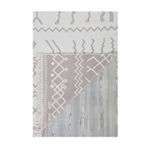 Duo Beyaz Bej Çift Taraflı Yıkanabilir Dokuma Kilim 23001a 80x150 cm