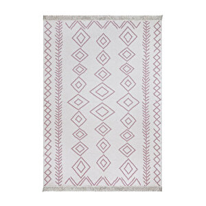 Duo Beyaz Pembe Çift Taraflı Yıkanabilir Dokuma Kilim 23000a 80x150 cm