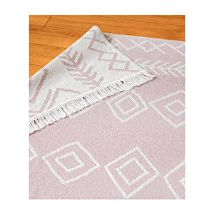 Duo Beyaz Pembe Çift Taraflı Yıkanabilir Dokuma Kilim 23000a 80x150 cm