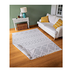 Duo Beyaz Gri Çift Taraflı Yıkanabilir Dokuma Kilim 22995a