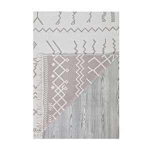 Duo Beyaz Bej Çift Taraflı Yıkanabilir Dokuma Kilim 23001a 120x180 cm