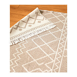 Duo Beyaz Bej Çift Taraflı Yıkanabilir Dokuma Kilim 23001a 120x180 cm