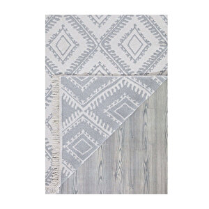 Duo Beyaz Gri Çift Taraflı Yıkanabilir Dokuma Kilim 22997a 120x180 cm