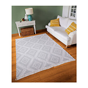 Duo Beyaz Gri Çift Taraflı Yıkanabilir Dokuma Kilim 22997a