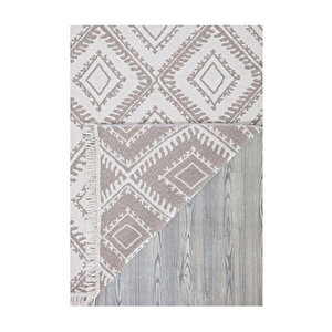 Duo Beyaz Bej Çift Taraflı Yıkanabilir Dokuma Kilim 22997a 120x180 cm