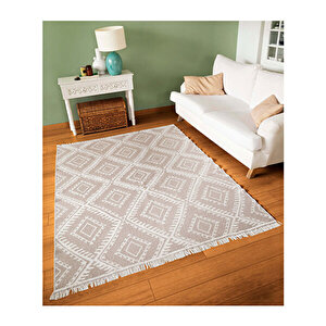 Duo Beyaz Bej Çift Taraflı Yıkanabilir Dokuma Kilim 22997a