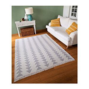 Duo Beyaz Gri Çift Taraflı Yıkanabilir Dokuma Kilim 22994a