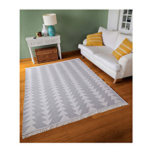 Duo Beyaz Gri Çift Taraflı Yıkanabilir Dokuma Kilim 22994a