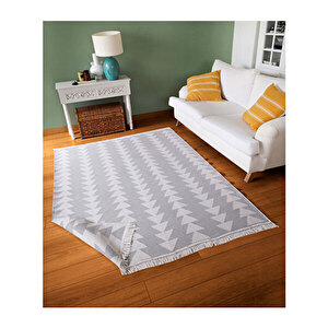 Duo Beyaz Gri Çift Taraflı Yıkanabilir Dokuma Kilim 22994a