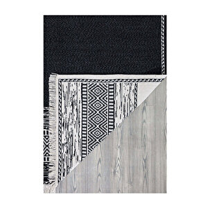 Duo Beyaz Siyah Çift Taraflı Yıkanabilir Dokuma Kilim 23003a