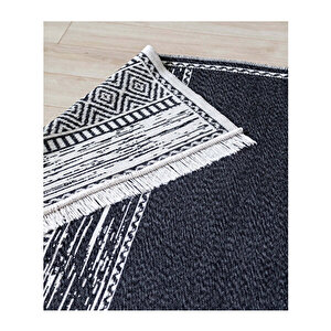 Duo Beyaz Siyah Çift Taraflı Yıkanabilir Dokuma Kilim 23003a