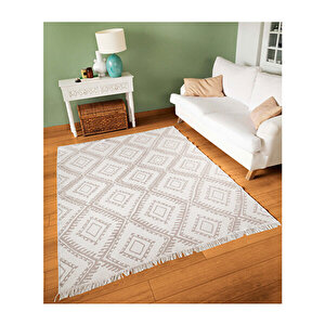 Duo Beyaz Bej Çift Taraflı Yıkanabilir Dokuma Kilim 22997a