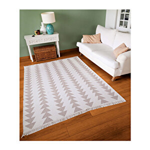 Duo Beyaz Bej Çift Taraflı Yıkanabilir Dokuma Kilim 22994a
