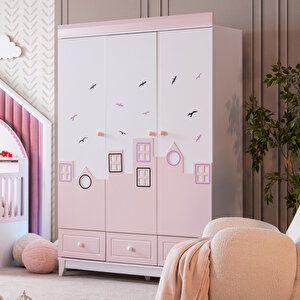 Gardırop, City Montessori Çocuk Odası, City 3 Kapaklı Dolap - Pembe