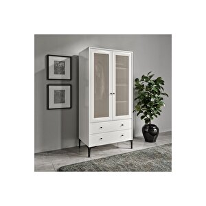 TRİO 2 KAPILI DOLAP BEYAZ (%100MDF) - 2 KAPILI, 2 ÇEKMECELİ, HASIR KAPAKLI, AYAKLI GARDIROP