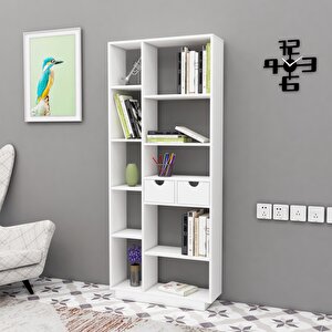 Luma Çok Gözlü Kitaplık – Beyaz, 10 Raflı Ve 2 Kapaklı Dolaplı
