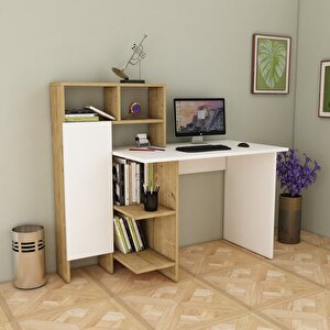 Buğra Dolaplı Çalışma Masası – Beyaz & Safirmeşe, Bilgisayar Masası