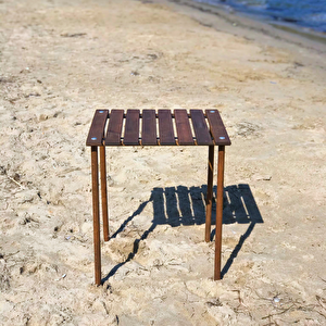 Ahşap Katlanır Masa Sandalye Seti Kahverengi Iskelet Koyu Gri Kılıf, 50x50x50 Masa