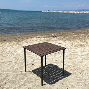 Ahşap Katlanır Masa Sandalye Seti Antrasit Iskelet Koyu Gri Kılıf, 60x60x55 Masa