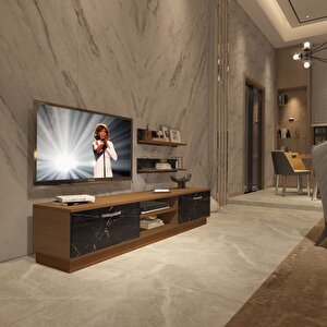 Eko 4b Mdf Dvd Tv Ünitesi Tv Sehpası Ceviz Siyah Mermer