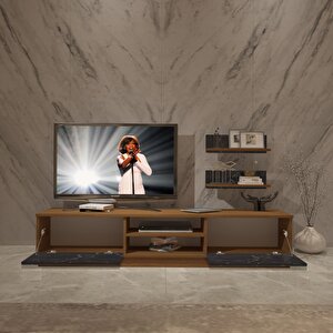 Eko 4b Mdf Dvd Tv Ünitesi Tv Sehpası Ceviz Siyah Mermer