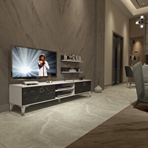 Eko 4 Mdf Dvd Gold Tv Ünitesi Tv Sehpası Beyaz Siyah Mermer